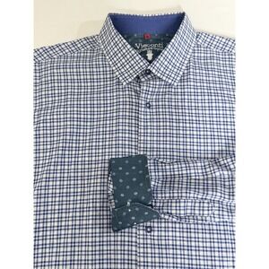 Visconti Signiture Series Button Up Shirt Mens XXL Blue Plaid Flip Cuff LS